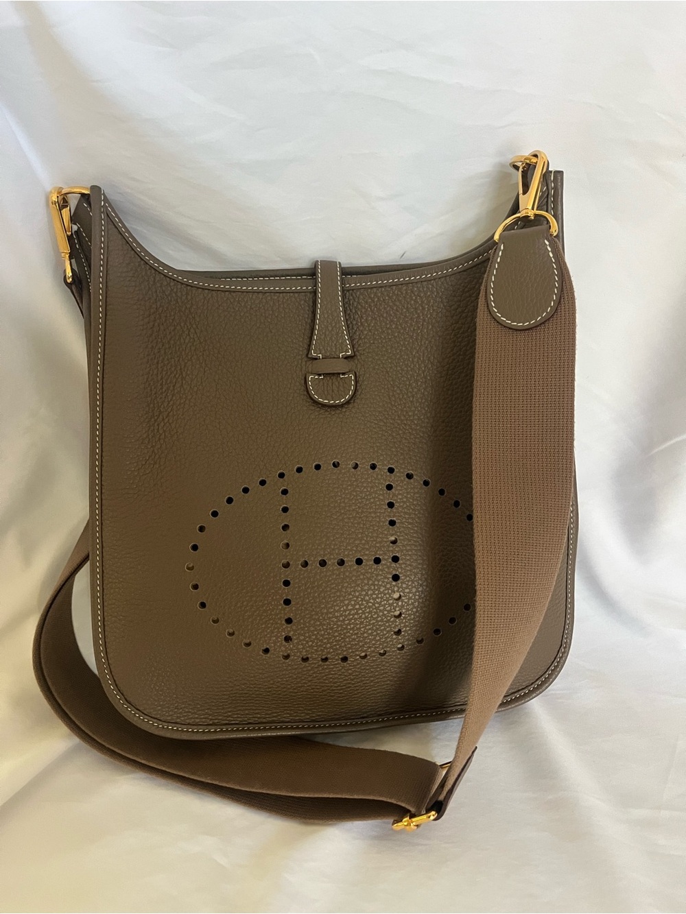HERMES III Evelyne 29 Etoupe Taurillon Clemence Leather Bag Gold Hardware